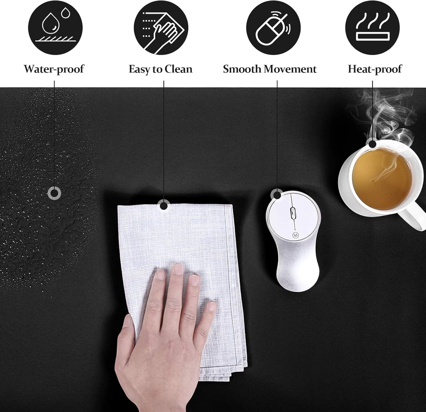 Leather & Cork Desk Pad - 24" X 14" Office Desk Mat, Large Mouse Pad & Writing Pad, Desk Protector, Black